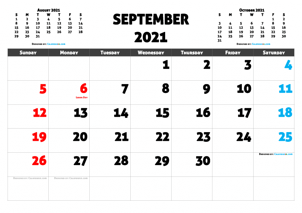 Free Printable September 2021 Calendar with Holidays as PDF and high resolutions PNG Image