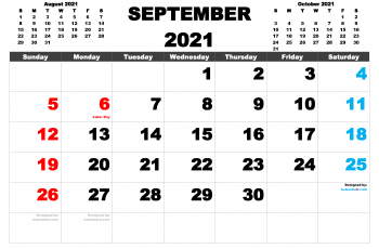 Free Printable September 2021 Calendar with Holidays as PDF and high resolutions PNG Image