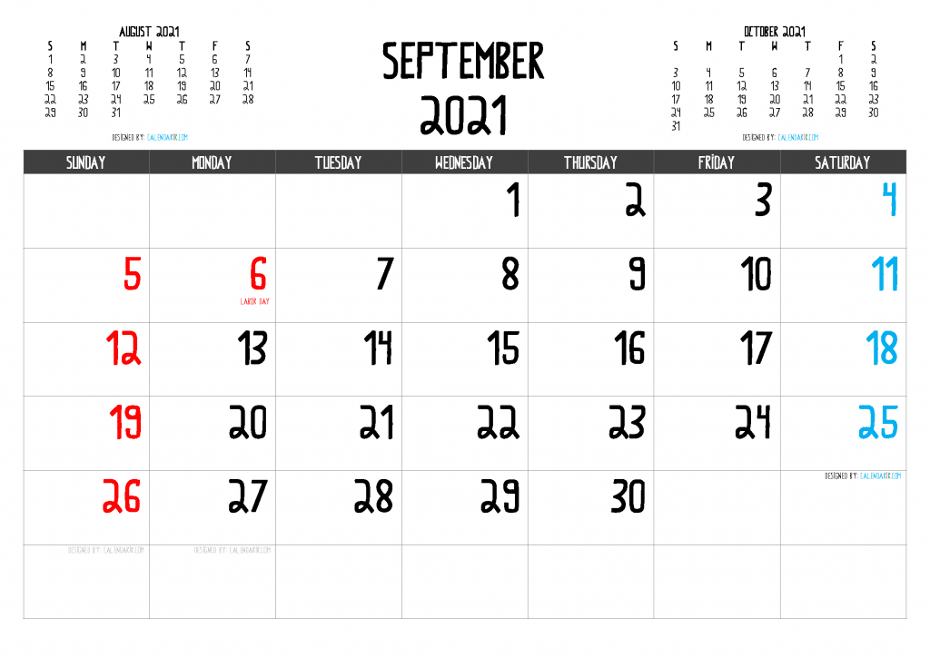 Free Printable September 2021 Calendar With Holidays