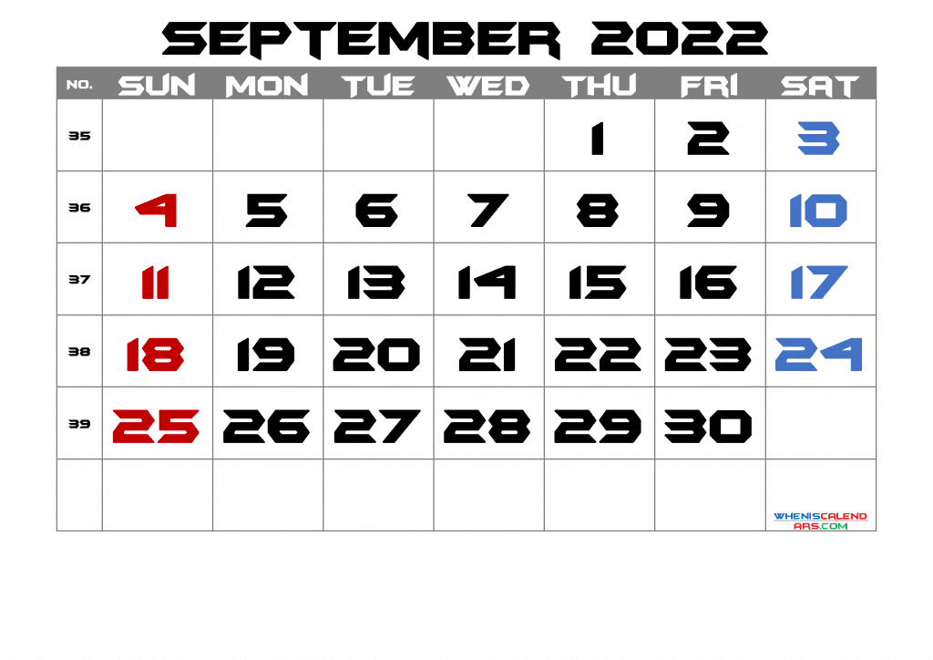 Free Printable Blank Calendar September 2022 PDF and Image