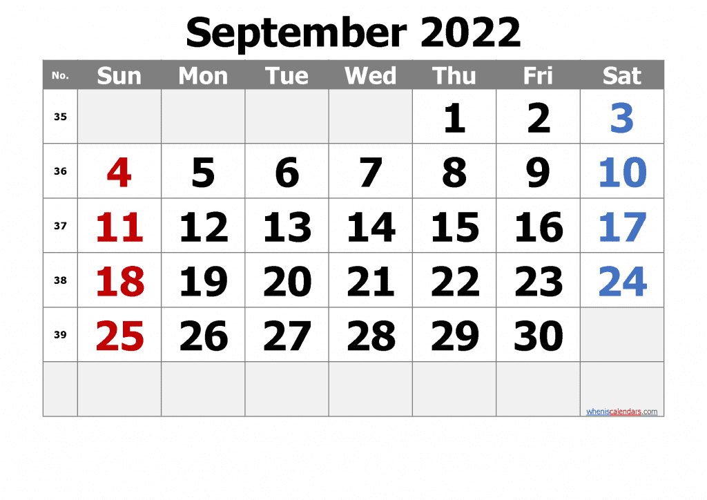 Free September 2022 Calendar Printable as PDF and Image