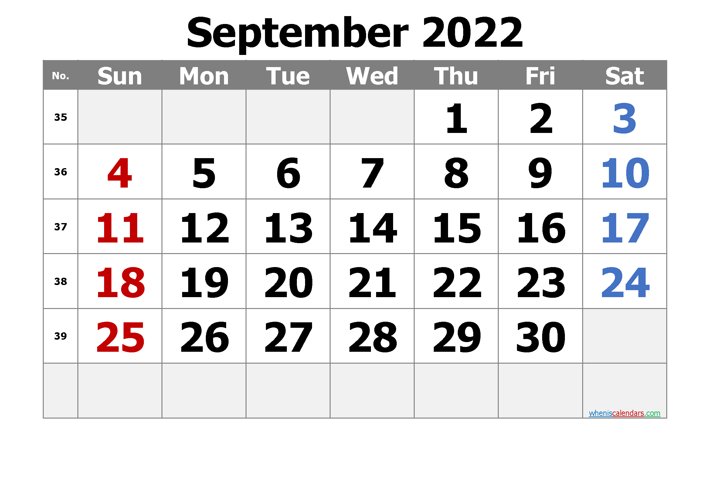 Free September 2022 Calendar Printable as PDF and Image