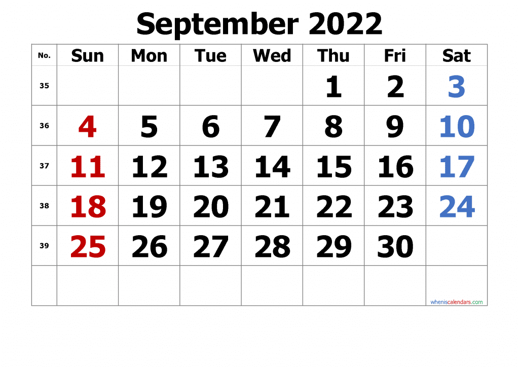 Free Printable Blank Calendar September 2022 PDF and Image