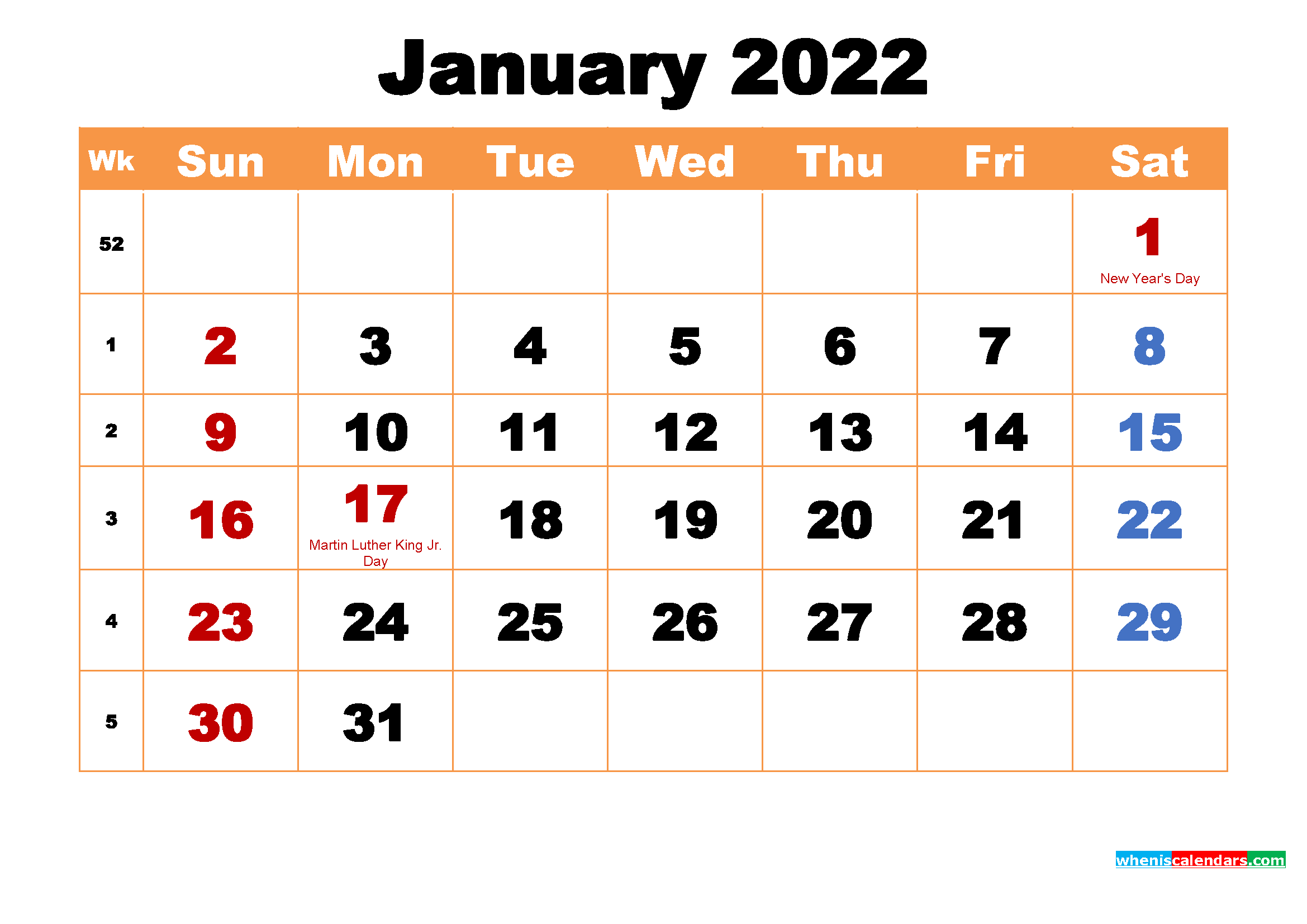 Calendar jan 2022