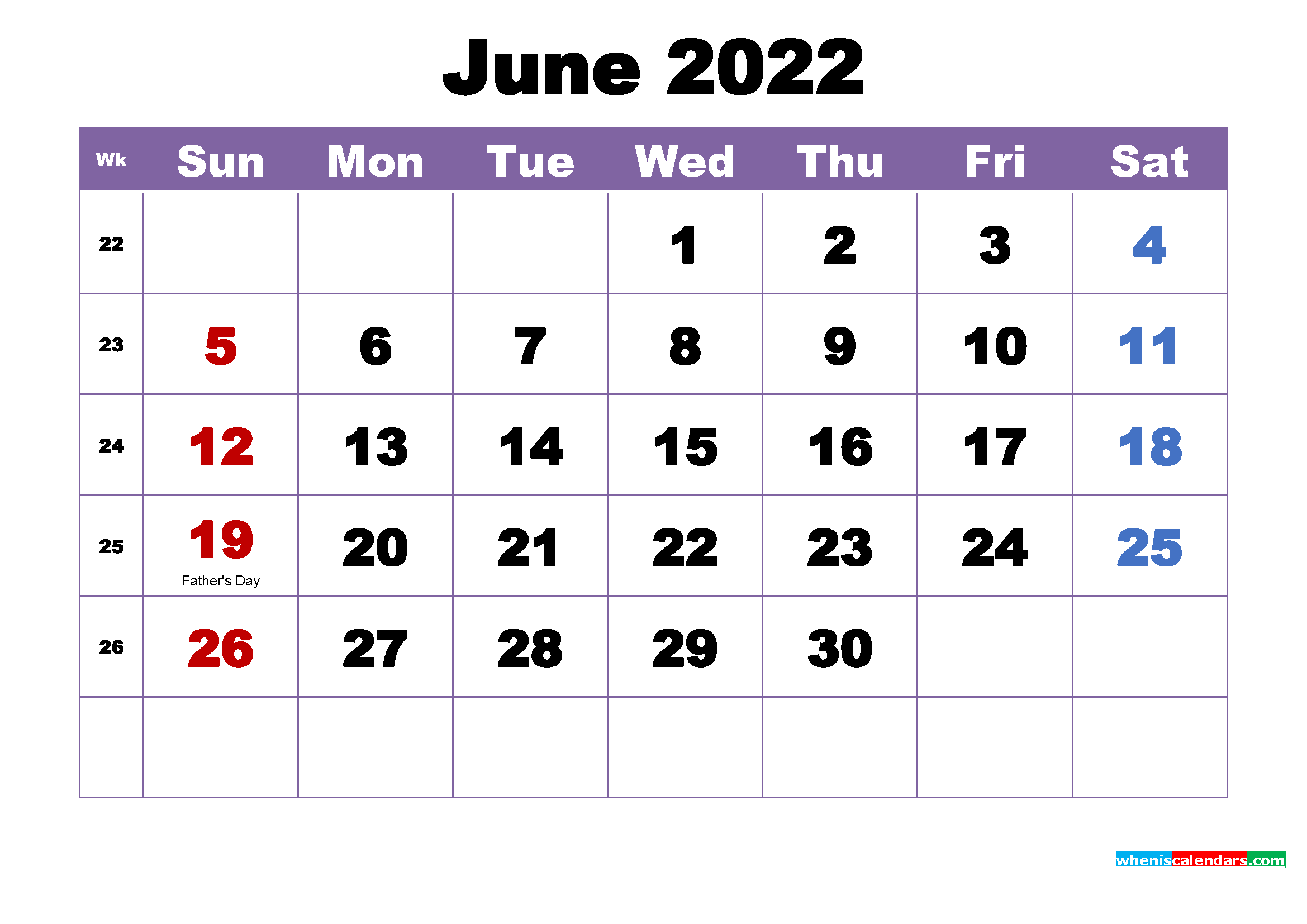 June 2022 Calendar With Holidays Usa Free June 2022 Calendar With Holidays Printable