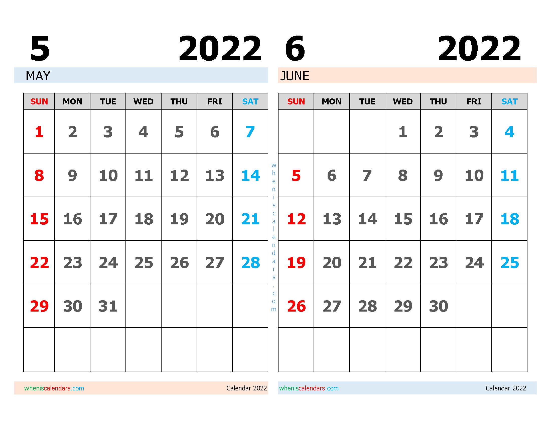 Free May And June 2022 Calendar Printable