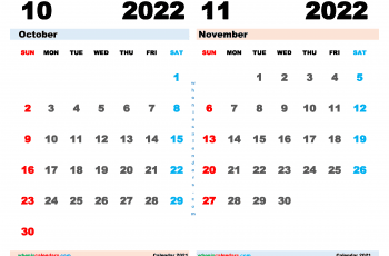 Free October November 2021 Calendar Printable PDF