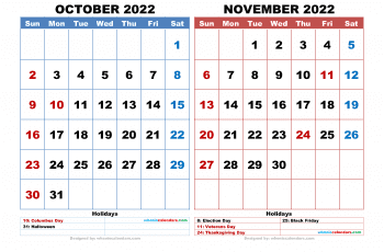 Free October November 2022 Calendar Printable PDF and high resolution image