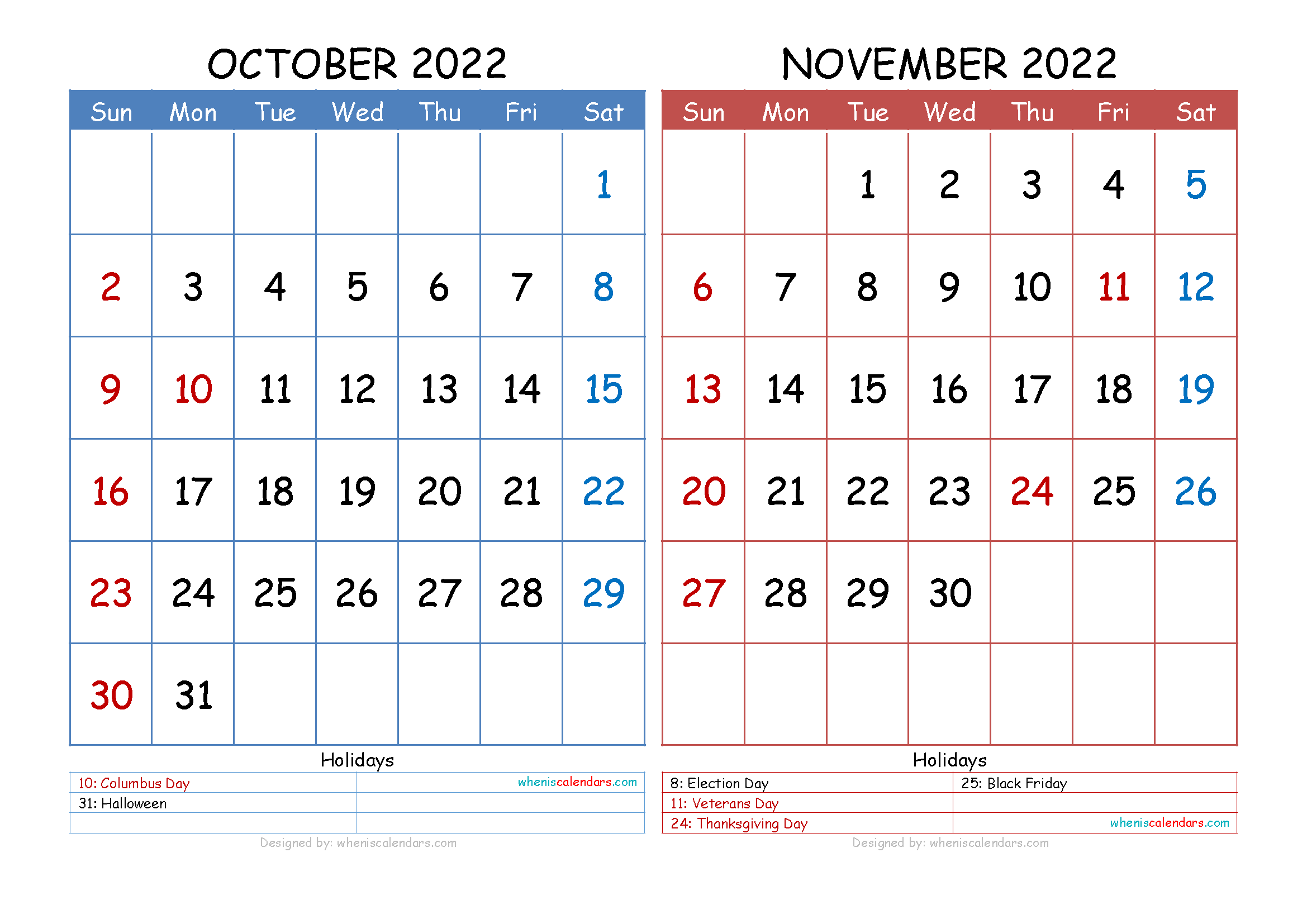 Free October November 2022 Calendar Printable Pdf, Image