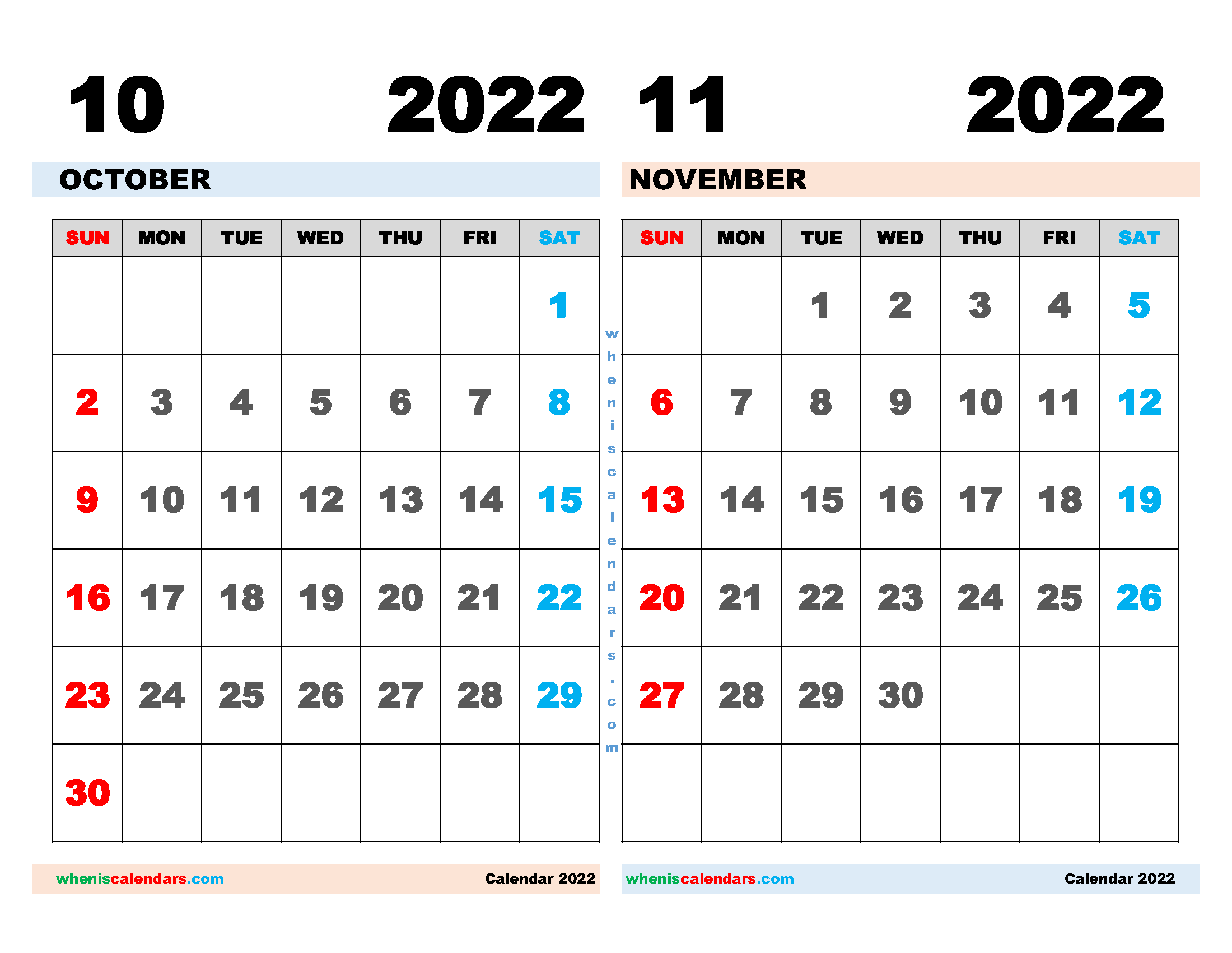 Free October November 2022 Calendar Printable Pdf, Image