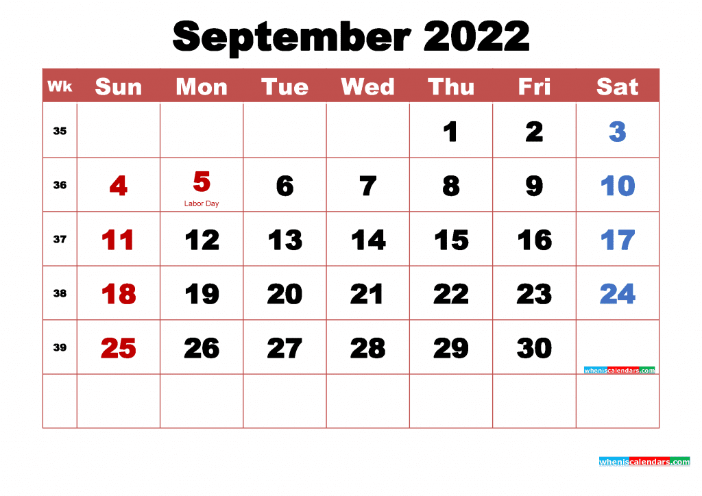 Free September 2022 Calendar with Holidays Printable PDF and Image