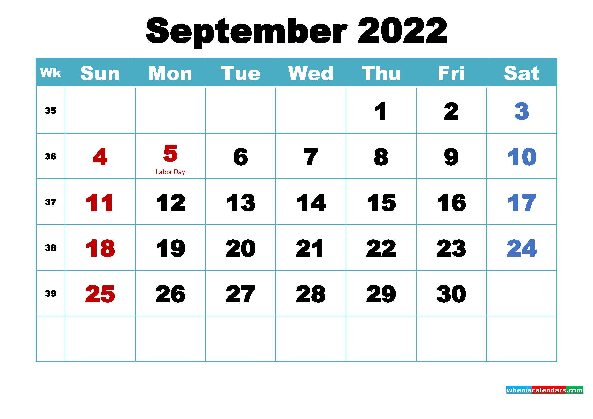 free september 2022 calendar with holidays printable