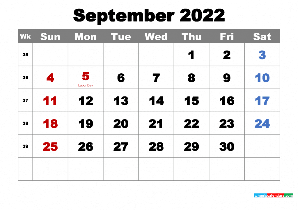 Free September 2022 Calendar with Holidays Printable PDF and Image