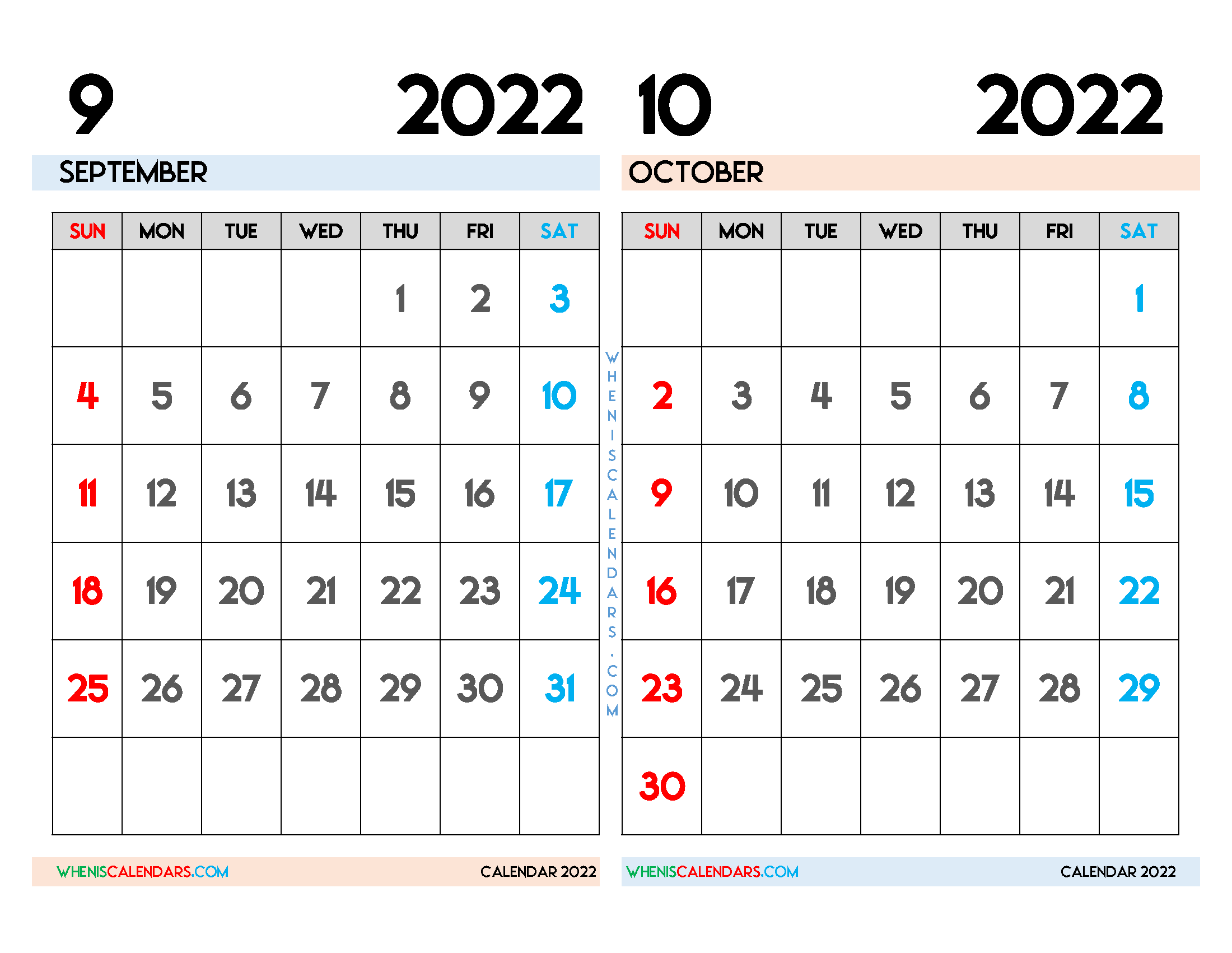 Download Free September and October 2022 Calendar Printable as PDF document and high resolution Image
