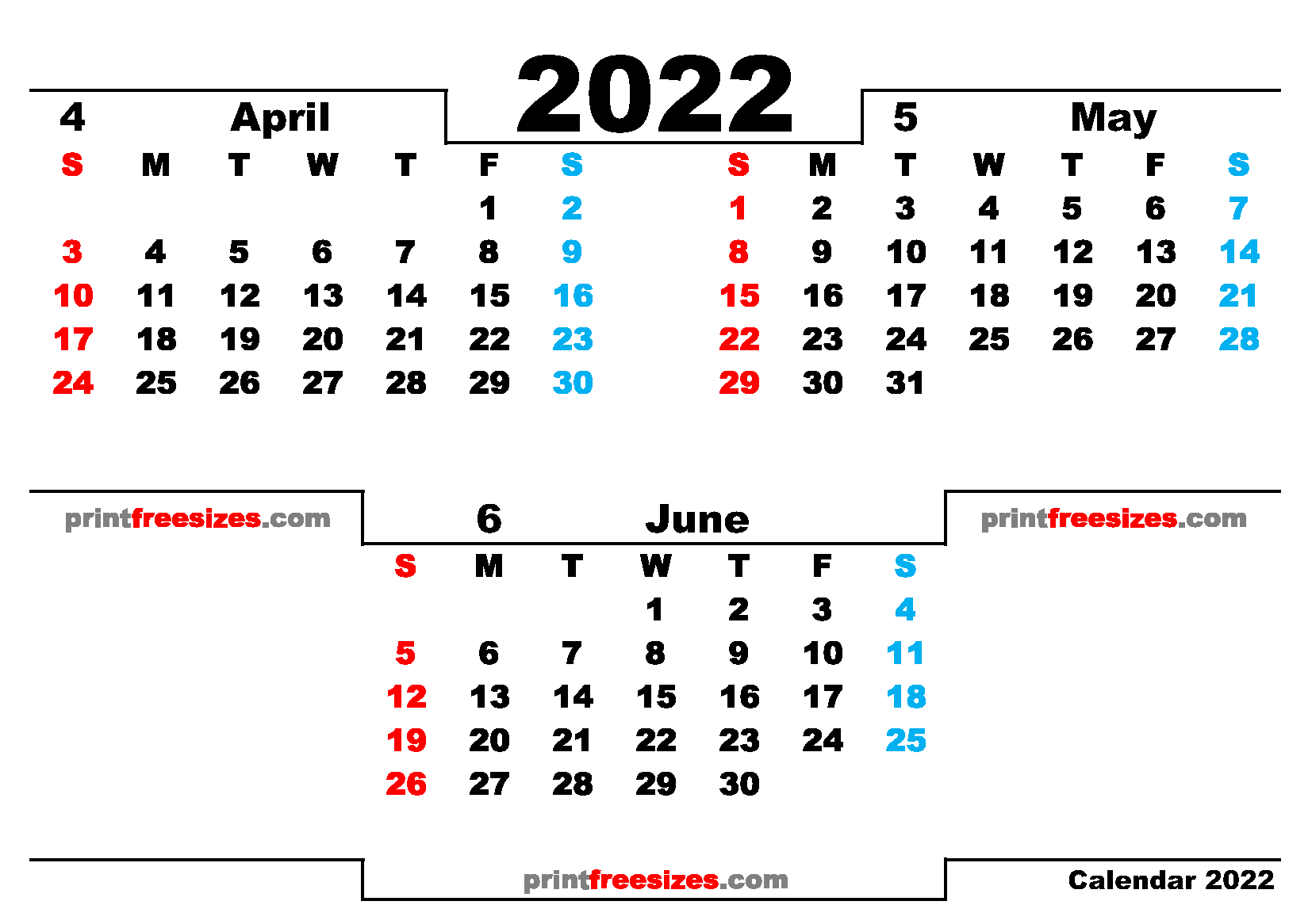 Download Best of Free April May June 2022 Calendar Printable. Download Best of Free 3 Month Calendar 2022 Printable