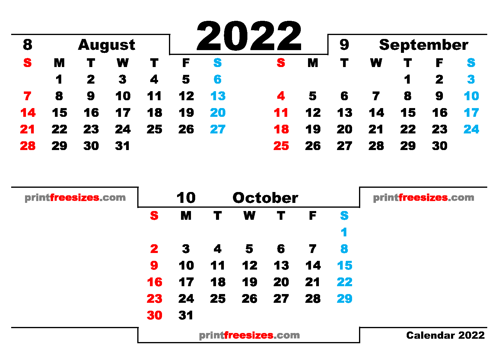 Download Best of Free August September October 2022 Calendar Printable