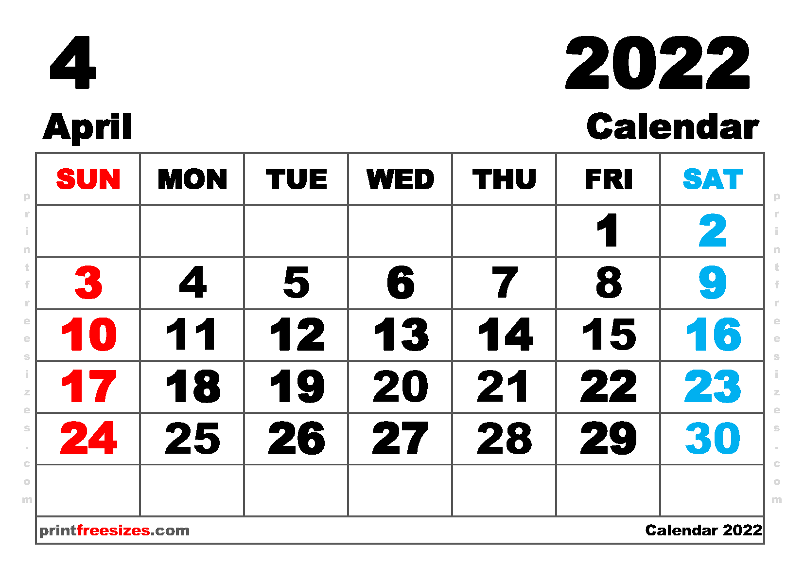 Download Free Printable April 2022 Calendar. Download Best Free 2022 Monthly Calendar Printable