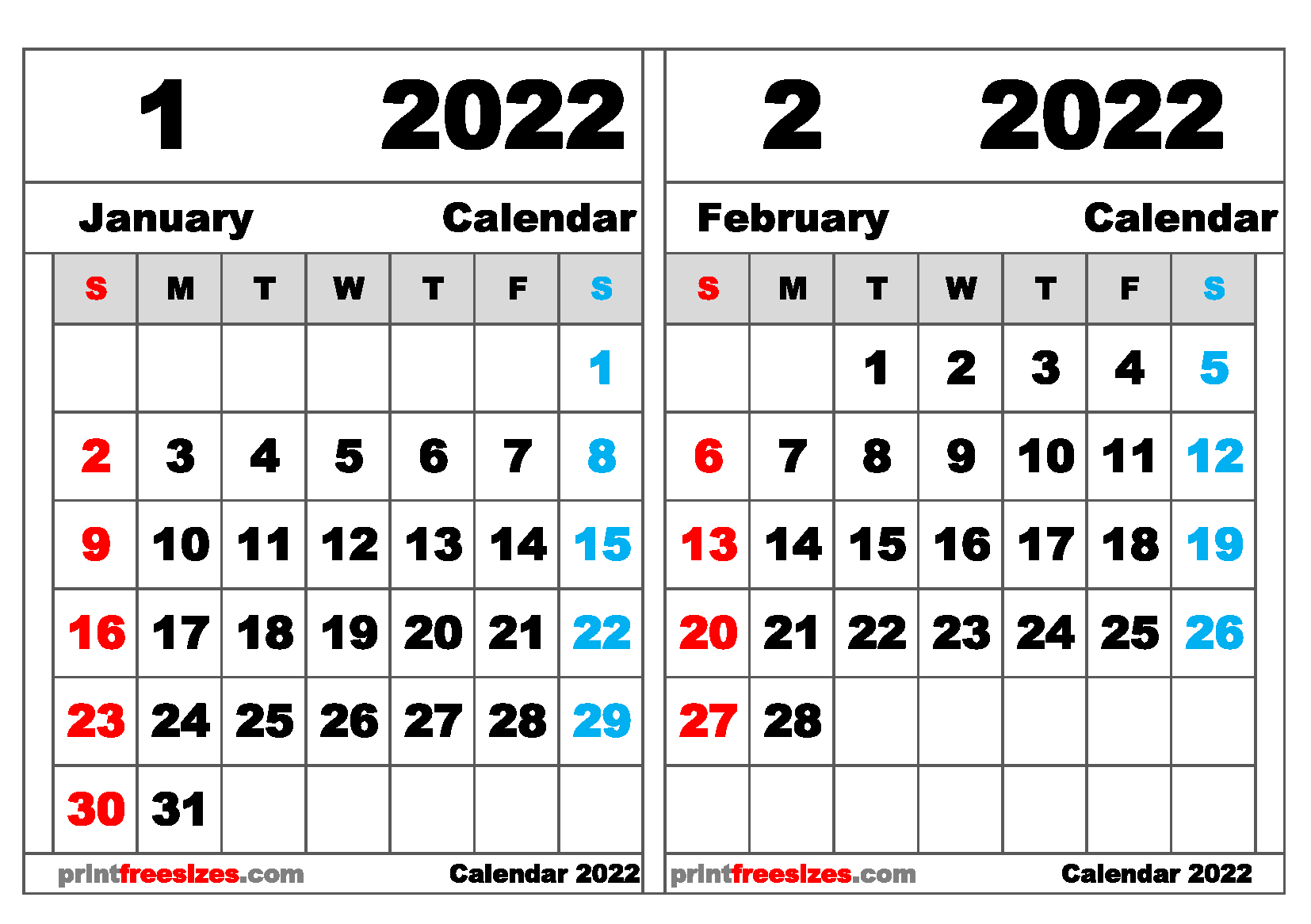 free january february 2022 calendar A5