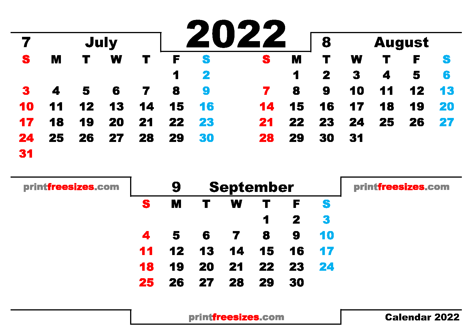 Download Best of Free July August September 2022 Calendar Printable