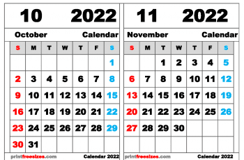 Free October November 2022 Calendar Printable