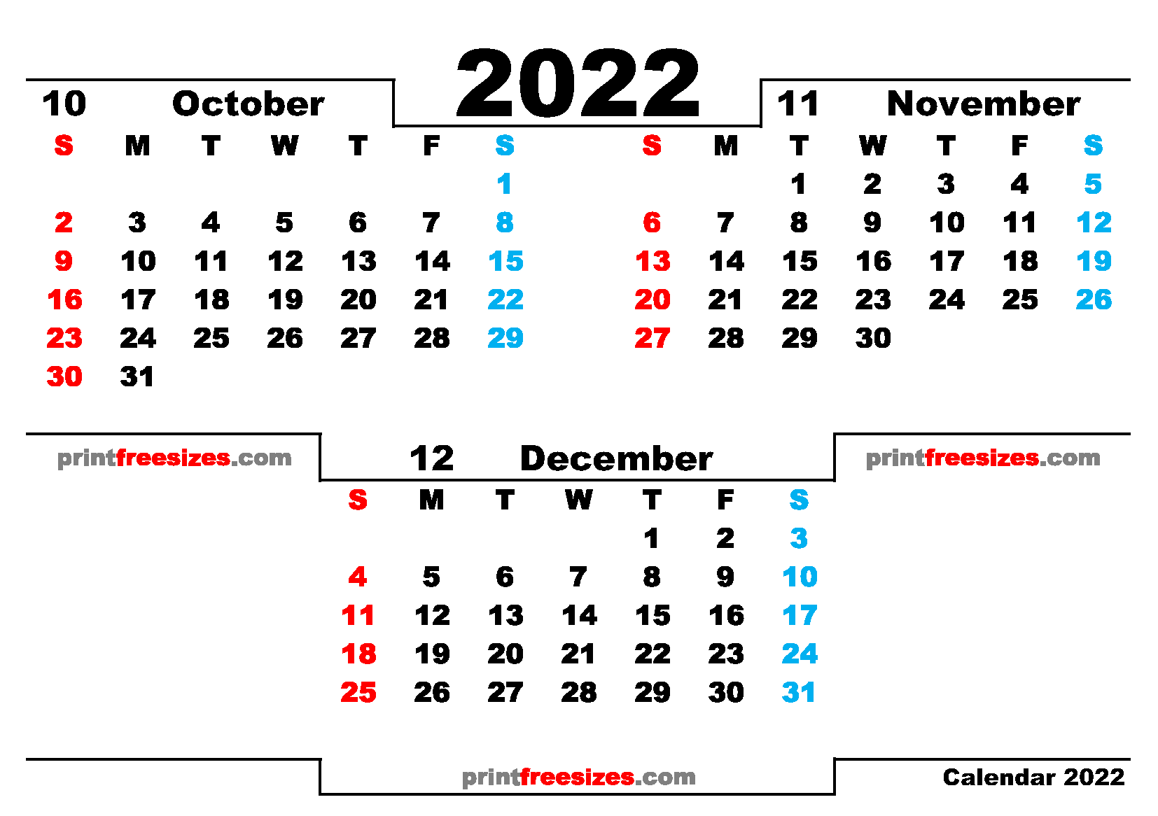 Download Best of Free October November December 2022 Calendar Printable. Download Best of Free 3 Month Calendar 2022 Printable