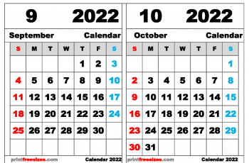 Free September October 2022 Calendar Printable