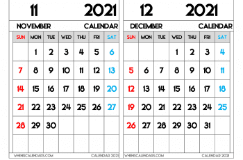 Free November December 2021 Calendar Printable PDF