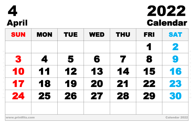 Free Printable April 2022 Calendar Ledger