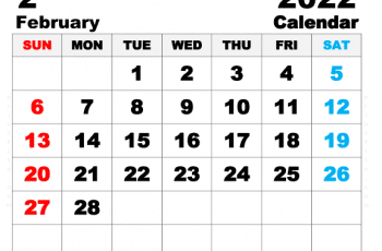 Free Printable February 2022 Calendar 14 x 11 Inches Paper Size