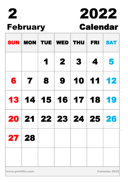 Free Printable February 2022 Calendar A3