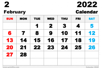 Free Printable February 2022 Calendar A3 Wide Paper Size