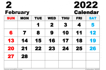 Free Printable February 2022 Calendar A4 Wide Paper Size