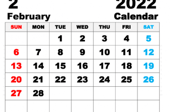 Free Printable February 2022 Calendar Letter Wide Paper Size