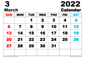 Free Printable March 2022 Calendar A4 Wide Paper Size