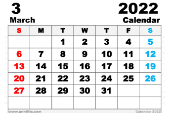 Free Printable March 2022 Calendar A5 Wide Paper Size