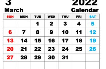Free Printable March 2022 Calendar Letter Wide Paper Size