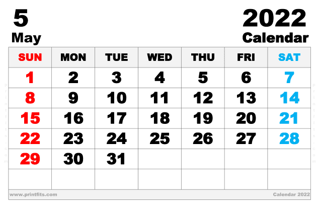 Free Printable May 2022 Calendar Ledger