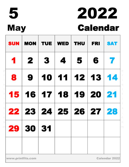 Free Printable May 2022 Calendar Letter