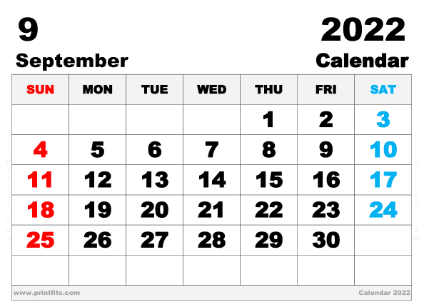Free Printable September 2022 Calendar A3 Wide