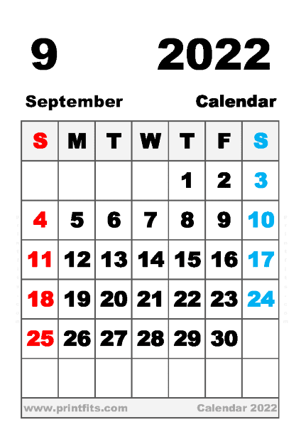 Free Printable September 2022 Calendar A6
