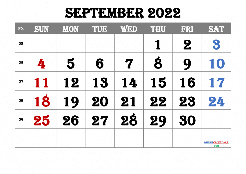 Download Free Printable September 2022 Calendar PDF in Landscape and Portrait
