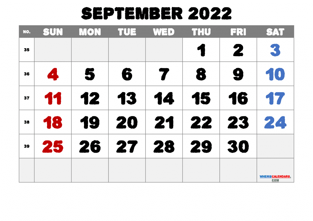 Downloadable Free Printable September 2022 Calendar PDF in Landscape and Portrait