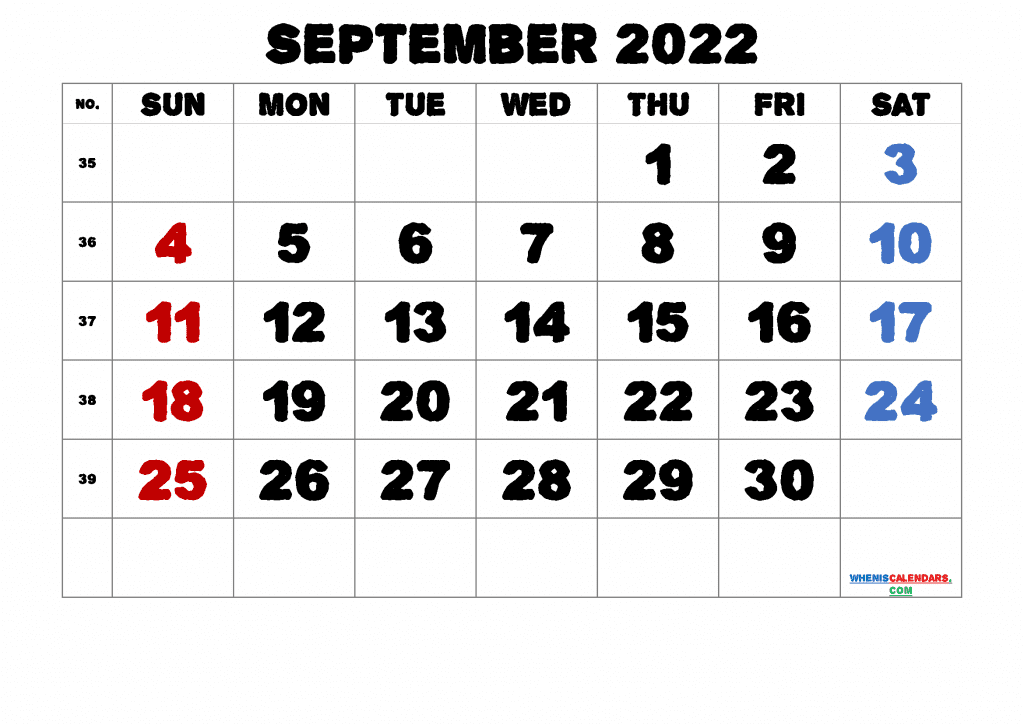 Free Printable Calendar September 2022 PDF in Landscape and Portrait