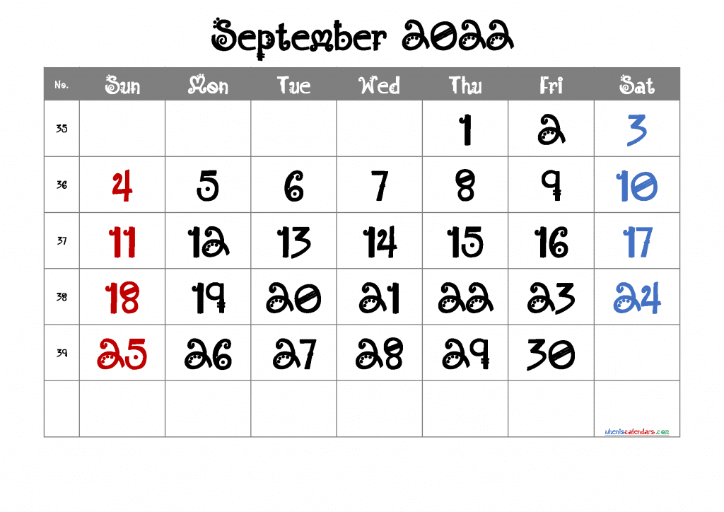 Free Calendar September 2022 Printable PDF in Landscape and Portrait