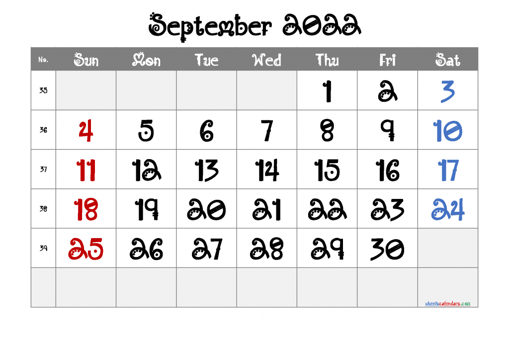 Free Downloadable Printable September 2022 Calendar PDF in Landscape and Portrait