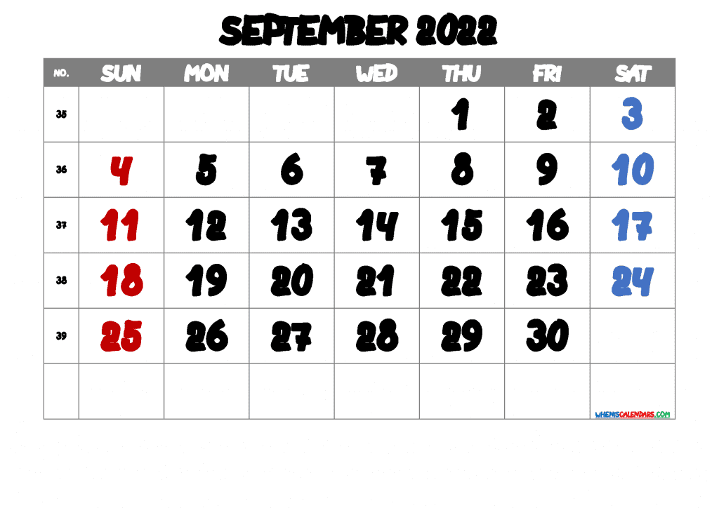 Download Free Printable September 2022 Calendar PDF in Landscape and Portrait
