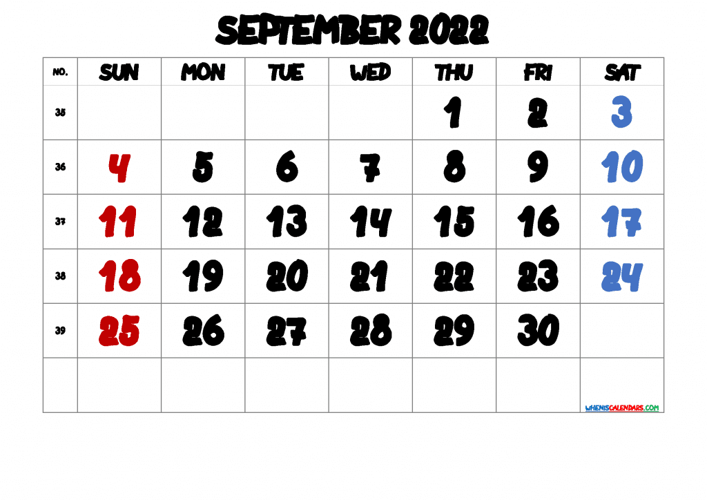 Free Printable Calendar September 2022 PDF in Landscape and Portrait