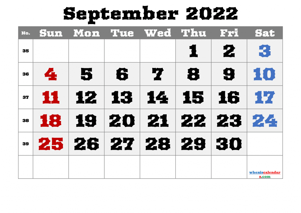Free Downloadable Printable September 2022 Calendar PDF in Landscape and Portrait