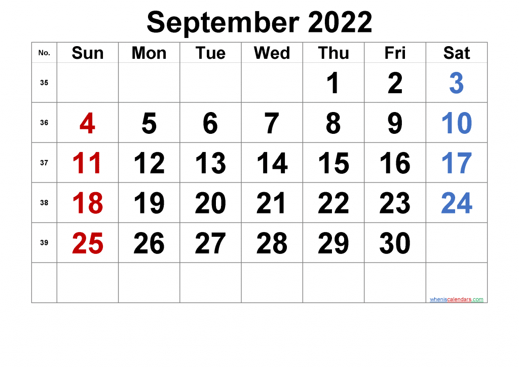 Download Free Printable Calendar September 2022 PDF in Landscape and Portrait