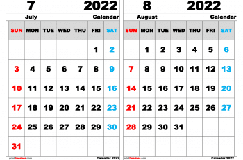 Download Free July August 2022 Calendar Printable Landscape (Size: A3)